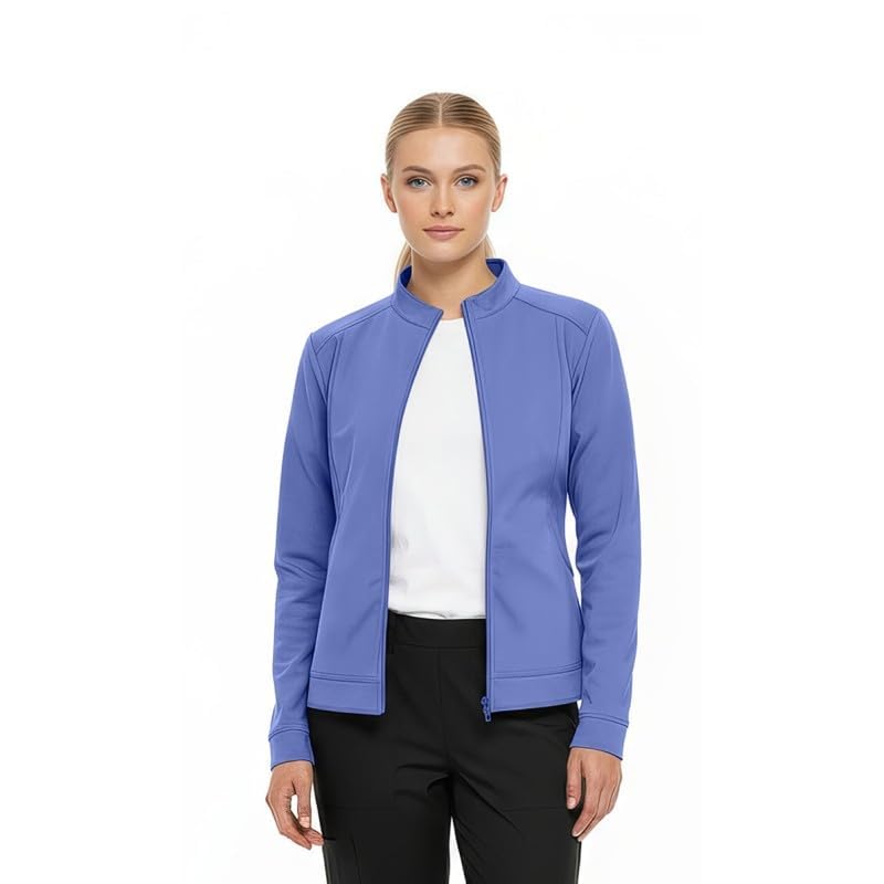 Natural Uniforms سترة سكراب بسحاب للنساء من يونيفورمز الطبيعية فائقة النعومة والمرونة (أزرق سماوي، كبير جداً) - Image 4